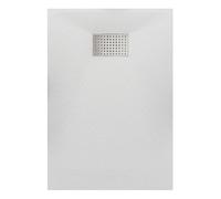 Thermopanel Smc White Shower Tray Base Slate Stone Effect Textured Non Slip With Stainless Steel Drain Cover - 800 X 800mm