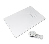 Thermopanel SMC White Shower Trays Base Slate Stone Effect Textured Non Slip with Low Profile Waste and Solid Cover - 1600 x 800mm