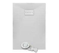 Thermopanel SMC White Shower Trays Base Slate Stone Effect Textured Non Slip with Low Profile Waste and Holes Cover - 1400 x 800mm