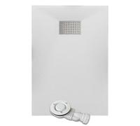 Thermopanel SMC White Shower Trays Base Slate Stone Effect Textured Non Slip with Low Profile Waste and Stainless Steel Cover - 1200 x 800mm