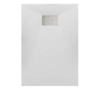 Thermopanel SMC White Shower Trays Base Slate Stone Effect Textured Non Slip with Stainless Steel Drain Cover - 1600 x 900mm