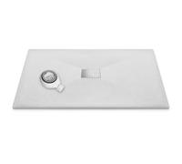 Thermopanel SMC White Shower Trays Base Slate Stone Effect Textured Non Slip with Waste and Stainless Steel Cover - 1500 x 1000mm