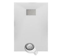 Thermopanel SMC White Shower Trays Base Slate Stone Effect Textured Non Slip with Waste and Stainless Steel Cover - 1600 x 800mm