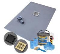Thermopanel Wet Room Shower Tray Former Offset Square Drain Gold Black Stainless Steel Grate - 1400 x 900 x 25mm, Leaf Pattern Grate - Steel
