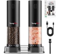 ThermoPro Electric Salt and Pepper Grinder Set, Rechargeable Pepper Mill Grinders with Upgraded External & Clean Adjustment, One Handed Operation, Bright LED Light, 110ml Larger Capacity for Kitchen