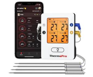 ThermoPro TempPro TP25 Bluetooth Meat Thermometer with 4 Temperature Probes Smart Wireless Digital Cooking Food Barbecue for Grilling Smart Oven Thermometer Rechargeable Smoker