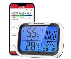 ThermoPro TempPro TP393B Digital Hygrometer with Clock Room Thermometer for Home, Auto Sync Data via Bluetooth with 80M Range, Desk Clock Displays Tempeture Humidity with Backlit for Bedroom