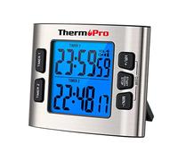 ThermoPro TM02 Digital Kitchen Timer with Dual Countdown Stop Watches, Magnetic Timer Clock, Adjustable Loud Alarm, Backlight LCD Big Digits, 24 Hour for Kids & Teachers