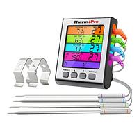 ThermoPro TP17H Digital Meat Thermometer Kitchen Cooking Thermometer with 4 Colourful Temperature Probes for Oven Grill, Smoker, BBQ, Liquids, Candy, Oil, Deep Frying with Backlight
