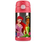 Thermos - Disney Princesses Water Bottle (355ml) - BPA Free, Stainless Steel, Spill Proof, Pop-Up Straw, Disney Kids Flask with Personalised Name Labels & Carry Handle for 12-Hour Cold Drinks