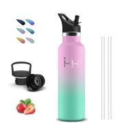 Thermos Flask, 0.5 Litre Stainless Steel Drinking Bottle with Straw, BPA-Free, Leak-Proof, 24 Hours Cold & 12 Hours Warm, Double Walled Water Bottle for School, Travel, Camping