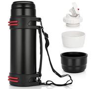 Thermos Flask for On the Go, Double Wall Stainless Steel Insulated Flask with 2 Cups, Large Camping or Hiking with Robust Handle & Carry Strap, 24 Hours Hot & Cold (2 L)