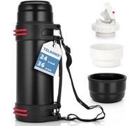 Thermos Flask for On the Go, Double Wall Stainless Steel Insulated Flask with 2 Cups, Large Camping or Hiking with Robust Handle & Carry Strap, 24 Hours Hot & Cold (1.5 L)