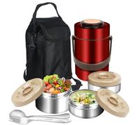 Thermos for Hot Food, 3 Layered 67oz Adult Stackable Food Thermos Jar, Insulated Wide Mouth Sealed Soup Container with Lunch Bag Cutlery, Stainless Steel Travel Bento Lunch Box for Office Outdoor Meal