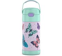 THERMOS FUNTAINER 12 Ounce Stainless Steel Vacuum Insulated Kids Straw Bottle, Butterfly Frenzy
