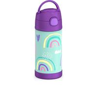THERMOS FUNTAINER 12 Ounce Stainless Steel Vacuum Insulated Kids Straw Bottle, Rainbows