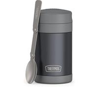 THERMOS FUNTAINER Food Jar with Spoon, 16oz, Matte Charcoal | Kid-Friendly Stainless Steel Insulated Food Container, Keeps Food Hot or Cold Longer for School & Play, BPA Free