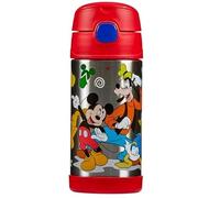 Thermos - Mickey & Friends Water Bottle (355ml) - BPA Free, Stainless Steel, Spill Proof, Pop-Up Straw, Disney Kids Flask with Personalised Name Labels & Carry Handle for 12-Hour Cold Drinks