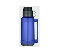 Thermos Mondial Flask 1L Blue (48022) | Glass Vacuum-Insulated, Twist Pour Stopper, Stash Top, Interlocking Cups
