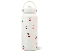 Thermosflasche with Straw - 800ml, Cherry Pattern, Double-Walled Insulation, Leak-Proof, Stainless Steel, Portable Handle