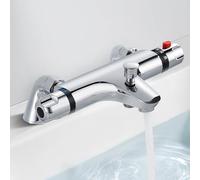 Thermostatic Bath Shower Mixer Tap Deck Mounted Bathtub Shower Valve, Solid Brass Bath Shower Mixer Bar, 38°C Safety Anti Scald Tap with Rotating Pop-up Valve, 180mm