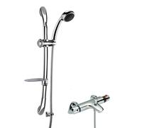 Balterley Thermostatic Bath Shower Mixer Tap Curved Slide Rail Kit Chrome in Silver Balterley Silver