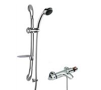 Balterley Thermostatic Bath Shower Mixer Tap Curved Slide Rail Kit Chrome in Silver Balterley Silver