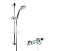 Thermostatic Bath Shower Mixer Tap & Multi Function Round Handset Slide Rail Kit Bundle - Chrome - Balterley