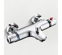 Thermostatic Bath Shower Mixer Tap Wall Mounted 150mm Exposed Thermostatic Shower Mixer Taps, Bath Taps with Bathtub Filler Spout, Brass, Safety 38°C Anti-Scald, Modern Chrome