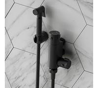 Thermostatic Douche Spray Kit - Brass Handheld Bidet Set with Mixer Valve | Chrome & Matte Black Finish | Anti-Leak, Safe Temperature Control, Modern Bathroom Design (Matte Black)