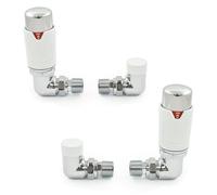 Thermostatic Radiator Valve Corner TRV - Style (Chrome & White x 2) - 2 Pairs