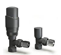 Thermostatic Radiator Valve Set, 15mm x 1/2" Angled TRV & Lockshield Pair, Traditional Design for Radiators & Heated Towel Rails, for UK Central Heating System Modern Bathroom(Anthracite)