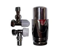 Thermostatic Radiator Valve TRV 15mm x 1/2" Straight with Lockshield, Chrome and White Temperature Control for Central Heating