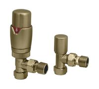 Thermostatic Radiator Valves and Angled Lockshield Valve - Classy and Modern Design 1/2" x 15mm Angled Radiator Valves (Brushed Brass)