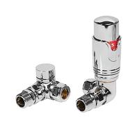 Thermostatic Radiator Valves and Corner Lockshield Valve - Classy and Modern Design 1/2" x 15mm Corner Radiator Valves (Chrome)
