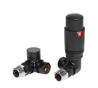 Thermostatic Radiator Valves and Corner Lockshield Valve - Classy and Modern Design 1/2" x 15mm Corner Radiator Valves (Black)