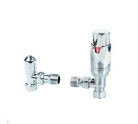 Thermostatic Radiator Valves Brass Polished Chrome Angled TRV Set Lockshield 1/2" x 15mm Manual Rotary Knob 6-28 Degrees Temperature Range 10 Year Guarantee