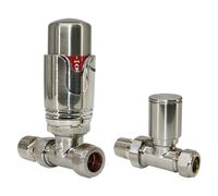 Thermostatic Radiator Valves Heated Towel Rail Straight Satin Nickel TRV 15mm
