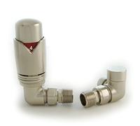 Thermostatic Radiator Valves Set - Realm Corner TRV Satin Brushed Nickel - 15mm