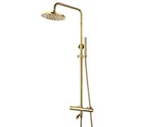 Thermostatic Rain Shower System Gold 8 Inch Shower Faucet Set Wall Mounted Shower Combo Set Double Handle Rain Mixer Shower with Handheld Shower, Shower Head, Tub Spout,Style A
