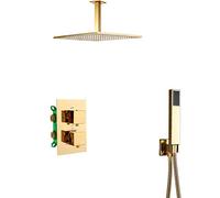 Thermostatic Rain Shower System with Shower Head and Handheld Shower, Concealed Bathroom Gold Shower Set Ceiling Mount Shower?Column,8inch
