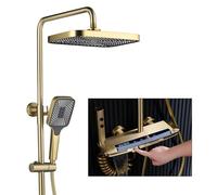 Thermostatic Shower Column Modern Piano Touch Shower Set with LED Ambient Light 59A Brass Shower System with Tub Faucet (Brushed Gold Square)