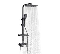Thermostatic Shower Column System With Thermostatic Mixer,Height Adjustable Shower Set,Wall Mounted Shower Set,Square Hand Shower,Anti-Burning (Black-Third Speed)