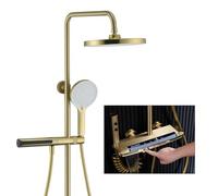 Thermostatic Shower Column with LED Ambient Light Modern Piano Touch Shower Set Round/Square Showerhead Body Jets 59A All-Copper Construction