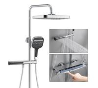 Thermostatic Shower Column with LED Ambient Light Modern Piano Touch Shower Set Round/Square Showerhead Body Jets 59A Copper Construction