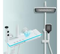 Thermostatic Shower Faucet Set with Piano Keys Digital Display Ambient Lighting Wall-Mounted Rainfall Showerhead Handheld Sprayer Bathtub Spout Bidet Colorful Finish