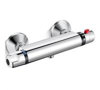 Thermostatic Shower Mixer Bar, AIMOYO Wall Mounted Shower Mixer Valve, Modern Anti Scald Thermostatic Shower Tap, 38°C Temperature Control for Bathroom, Chrome, G1/2" Outlet