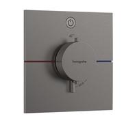 hansgrohe ShowerSelect Comfort E - thermostat conceiled, bathroom tap with safety stop at 40 °C, thermostat square for shower and bath tub, shower mixer for 1 function, brushed black chrome, 15571340