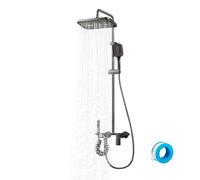 Thermostatic Shower Mixer Set, 4-Way Bathroom Shower System with Rainfall Head, 3-Spray Handheld Shower, Bidet Spray & Bath Tap, Height Adjustable Slide Bar, Gunmetal Grey