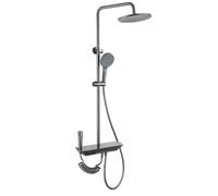 Thermostatic Shower Mixer Set Adjustable Height Piano Key Design Gun Gray | 4 in 1 Bath Shower Mixer Taps with Waterfall Tub Spout, Mounting Hole Distance 13.5-16.5Cm, Complete Accessories